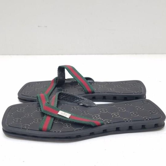 Gucci Black Sandals with Red and Green Accents - Picture 12 of 16